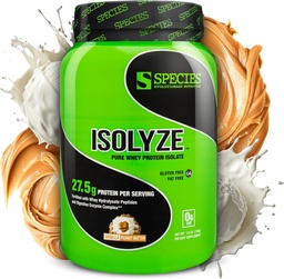 Espécie Nutrição Isolyze Whey Protein Powder, 100% Whey Isolate para construção muscular, 27,5g Protein Per Scoop, No Sugar & Low Fat (Manteiga de amendoim de baunilha, 22 Servings)