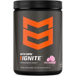 MTN OPS Ignite Energy Drink Powder, Gluten Free Nootropic Supplement Drink Mix, L Arginina, L Citrulina, Cafeína e Nootropic Sugar Free Drink Mix, 45 Servings, Limonada rosa