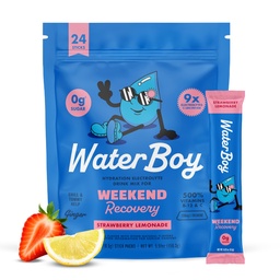 Recuperação de fim de semana Waterboy em pó de 3,200mg Ginger + L-Theanina + Vitaminas, Sem açúcar, Todos naturais, Glúten livre, 24 bebidas Stick Mixes (Strawberry Limonada)