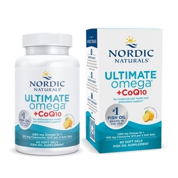 Nórdico Naturals Ultimate Omega + CoQ10, Limão - 60 Gels Macios - 1280 mg Omega-3 + 100 mg CoQ10 - Saúde do Coração, Energia Celular, Apoio Antioxidante - Não-GMO - 30 Servings
