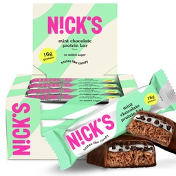 Barras de proteína de chocolate de menta de Nick – Caixa de 12-contagens – Alta proteína, baixas calorias, Baixo carboidratos, Keto amigável, Sem açúcar adicionado