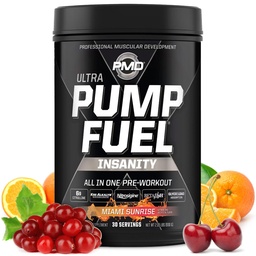PMD Bomba Desportiva Combustível Ultra Insanidade - Premium Pré- Treino Pó e Bomba Muscular, Maior Foco, Endurance & Recuperação, Premium Creatina, Arginina & Beta Alanine - Miami Sunrise (30 Servings)