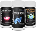 Intelligent Labs 3-em-1 Probióticos com pacote de prebióticos para toda a família: Crianças + Adulto 50 bilhões UFC + Probióticos femininos, Sem refrigeração necessária, 2 meses de fornecimento por garrafa