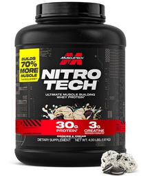 Muscletech Whey Protein Powder (Cookies & Cream, 4 libras) - Nitro-Tech Ultimate Muscle Building Formula com isolado de proteína de whey - 30g de proteína, 3g de creatina e 6,8g de BCAA - Embalagem Maio Vary