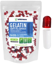 XPRS Nutra Tamanho 1 Cápsulas vazias - 500 Count Cápsulas de Gelatina Vazias - Pill DIY Cápsula de preenchimento - Pure Bovine Pill Gel Caps para Suplementos Do-It-Yourself (Limpo Vermelho/Branco)