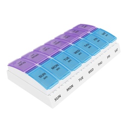 EZY DOSE Organizador de comprimidos semanal AM/PM, recipiente de vitamina de 7 dias e caixa de medicação diária com grandes compartimentos pop-out, 2 vezes por dia Titular de pílulas, Tampas azuis e roxos, Travel-Friendly Design