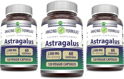 Fórmulas surpreendentes Astragalus 2000 mg Por Cápsulas de Servimento Suplemento □ Feito de Puro Astragalus Membranaceus Planta Raiz Extrato □ Não-GMO □ Gluten Free (120 Count □ 3 Pack)