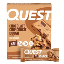 Quest Nutrition Chocolate Chip Cookie Bares de proteína de massa, 21g de proteína, 4, carboidratos líquidos, 1g de açúcar, alta fibra, sem glúten, Keto Friendly, 4 contagem