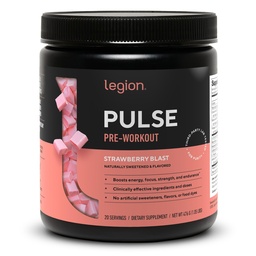 LEGION Pulse - Todos os óxido nítrico natural pré-treino bebida para aumentar a energia, creatina livre, naturalmente adoçado, Beta Alanine, Citrulina, Alpha GPC (Strawberry Blast)
