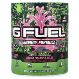 G Combustível O Juice Energia 2.0 Beba em pó, Mistura de cafeína pré-treino para jogos, Açúcar Free Focus Amino, Vitamina + Antioxidantes, 9,9 onças (Pineapple & Melon Punch, 40 Servings)