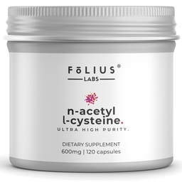 FOLIUS LABS Clean Label N-Acetil L-Cysteine (NAC) 600mg Suplemento – Pulmões e Suporte Respiratório – Suporte à Saúde Imune – 120 Cápsulas Veg