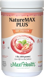 Maxi-Health NatureMAX PlusTM Suporte energético Beber pó de proteína de soja - Suplemento de dieta livre de açúcar - 20g de proteína por serviço - Natural Strawberry Flavor - Kosher Vitamina - 1lb