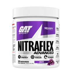 GAT SPORT, Nitraflex Avançado pré-treino em pó, aumenta o fluxo de sangue, aumenta a força e a energia, melhora o desempenho do exercício (Grape, 30 Servings)