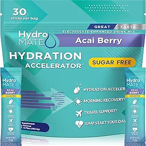 Pacotes de hidratação sem açúcar em pó de eletrólito Black Cherry HydroMATE 30 Sticks