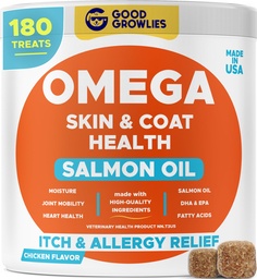 Ómega 3 Óleo de peixe para cães (180 Ct) - Chews pele & casaco - seco & comichão alívio da pele + suporte alergia - casacos brilhantes - ácidos gordos EPA & DHA - mastigação natural de óleo de salmão promove coração, quadril e suporte conjunto