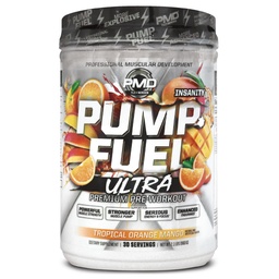 PMD Sports Pump Fuel Ultra Insanity - Bomba pré-treino Premium em pó e músculo, maior foco, resistência e recuperação, Creatina Premium, Arginina e Beta Alanine, manga de laranja tropical (30 Servões)