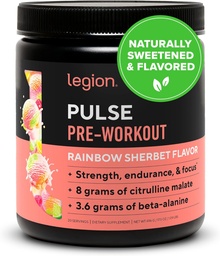 LEGION Pulso pré-treino - Todos os óxido nítrico natural pré-treino para aumentar a energia, creatina livre, naturalmente adoçado, Beta Alanine, Citrulina, Alpha GPC (Rainbow Sherbet)