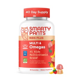 SmartyPants Kids Multivitamin Gummies, Omega 3 (DHA/EPA), Vitaminas D3, C, B12, B6, Vitamina A, K & Zinc, Gluten Free, Três sabores de frutas, 80 contagem (40 dias de fornecimento)
