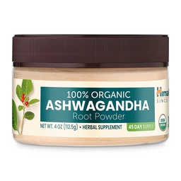 Himalaya Organic Ashwagandha Powder, Fornecimento de 45 dias - Herbal Suporte Adrenal para alívio do estresse, suporte energético e insônia ocasional - USDA Organic, Non-GMO, Vegan, Gluten Free, Flavorless 4 oz