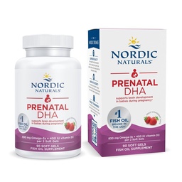Naturales Nórdicos DHA Pré-natal, Morango - 90 Geles Macios - 830 mg Omega-3 + 400 UI Vitamina D3 - Não-GMO - 45 Servimentos