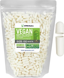 XPRS Nutra Tamanho 00 Cápsulas Vazias - 1000 Contagem Cápsulas Veganas Vazias - Pílulas Vegetarianas - DIY Cápsulas Vegetais Enchimento-Veggie Pill Caps para Do-It-Yourself Suplementos (Branco)