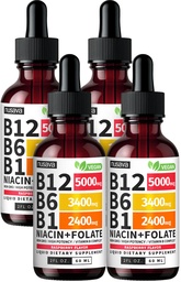(4 Pack) Vitamina B12 e B6 Drops Líquidos, B12 Complexo Sublingual de Vitamina B - B 12 Vitamina 5000mcg - B12 Metilcobalamina para Energia, Cérebro e Suporte Cardíaco com 27.200 mcg, Framboesa, 80 Servings