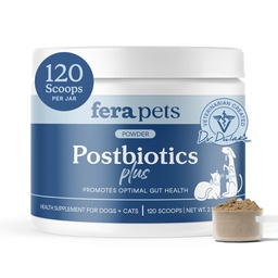 Fera Pets Postbióticos Plus Prebióticos para cães e gatos - com Elm Slippery - Promove Saúde Digestiva Optimal & Resposta Inflamatória - Melhora Imunidade - 120 Scoops