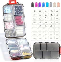 14 GRIDS caixa organizador de pílulas de viagem com rótulos - Kit de caso de medicina de viagem - Pocket recipiente de farmácia diária - Dispensador Titular de medicamentos de viagem para armazenamento de suplemento de vitamina de óleo de peixe - Cinza claro