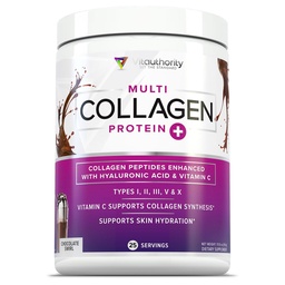Multi colagénio Peptídeos Pó para Mulheres - Hidrolisado Chocolate Colágeno Pó para Mulheres com Tipos I II III V & X Vitamina C & Ácido Hialurónico para Pele de Cabelo e unhas (Chocolate) - 30 Servings