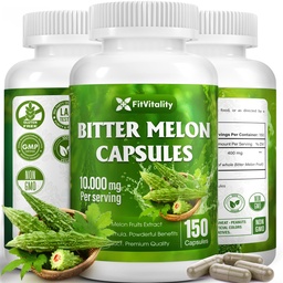 Cápsulas de melão amargas □ 150 Cápsulas Vegan □ 150 Dias Fornecimento □ 9,000mg por serviço de frutas de melão amargas 25:1 Extrato □ 100% Puro & Natural □ Suplemento sem glúten