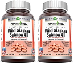 Incrível Omega Wild Alaskan Salmon Oil 2000mg Por Servindo Softgels Suplemento (180             . 2 Pack)