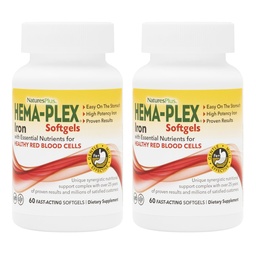 NaturezasPlus Hema-Plex Iron - 60 Fast-Acting Softgels - 2 Pack - 85 mg Ferro + Vitamina C & Bioflavonóides para células sanguíneas vermelhas saudáveis - Vegan, Gluten Free - 40 Total Servings