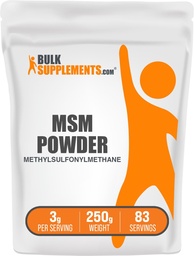 BulkSuplementos.com MSM Powder - Metilsulfonilmetano, Suplemento MSM, Suplemento Nutricional - Gluten Free, 3g por serviço, 250g (8,8 onças) (Pack of 1)