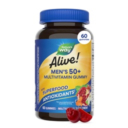 O Caminho da Natureza Vivo! Gummy multivitamínico 50 Plus masculino, multivitamínicos mastigáveis diários para homens com vitamina B, vitamina D3 e zinco, suporta coração, olho & metabolismo de energia, * Fruit-Flavored, 60 chicletes