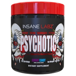 Psicótico louco Labz, pó pré-treino altamente estimulante, Energia Extrema Durante, Foco e Endurance com Beta Alanine, Creatina Monohidrato DMAE, 35 Srvgs (Gummy Candy)