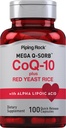 Piping Rock CoQ10 120mg □ 100 Cápsulas com Rice vermelho e Ácido Alfa Lipóico Mega Q-Sorb Coenzima Q10 □ Não-GMO, Suplemento sem glúten