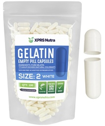 XPRS Nutra Tamanho 2 Cápsulas vazias - 100 Count Cápsulas de Gelatina Vazias - Comprimidos DIY Cápsula Preenchimento - Pure Bovine Pill Gel Caps para Do-It-Yourself Suplementos (Branco)