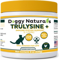Trulysine Plus L-Lysine para gatos Suporte Imune pó oral 8oz/226g - Gatos e gatinhos de toda a idade, espirros, Nariz runny Squinting, Olhos aguados Flavor de fígado de frango (EUA) (226 Grams (900mg / Scoop))