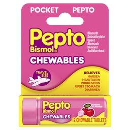 Pepto Bismol Cherry Chewable Tablets, Pocket To-Go, Upset Stomach Relief, Nausea Relief, Heartburn Relief, Indigestion Relief, Anti Diarrhea Medication for Adults - 5 Symptom Relief, 12 ct | insect-repellants