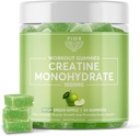 Gummy Creatina FIOR - Melhor mastigador monohidratado Creatina, 60 contagem, treino e suplemento de proteína, realce cognitivo, sabor de maçã verde azedo, 30 serviços