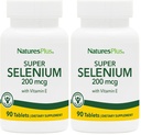 NaturesPlus Super Selenium Complex - 200 mcg, 90 comprimidos vegetarianos - Suplemento Mineral Essencial com Vitamina E - Promove Tireoide Saudável - Antioxidante - Sem Glúten - 90 Servões (Pacote de 2)