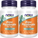 NOW Suplementos, Picolinato de Zinco 50 mg, Suporta Funções de Enzima*, Suporte Imune*, 60 Cápsulas de Veg (Pacote de 2)
