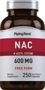 Piping Rock NAC Supplement N-Acetil Cysteine 600mg ou 250 Cápsulas