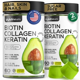 Chicletes de peptídeo de biotina e colagénio para o crescimento do cabelo, pele e unhas 120 Pcs (2 Pack) - 82000 Mcg - mastigações de biotina com queratina Max força - gomas de beleza para mulheres e homens - livre de açúcar, não-GMO