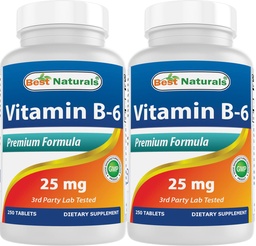Best Naturals Vitamina B6 25mg 250 Comprimidos (250 Contagem de 2))