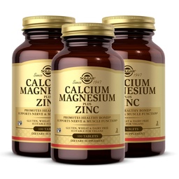 Solgar cálcio Magnésio Plus Zinco, 100 Comprimidos (Pacote de 3) - Promove ossos saudáveis e dentes - Suporta nervos & função muscular - Não-GMO, Vegan, Glúten Livre, Leite Livre, Kosher - 100 Total de serviços