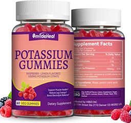 2 Pacote de pastilhas de suplementos de potássio 1000mg, pastilhas de potássio para adultos, Cães de apoio perna & saúde muscular - Vegan, Não-GMO,120 contagem
