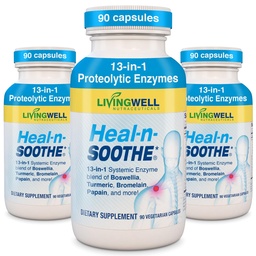 HEAL-N-SOOTHE Joint Support Supplements - Enzimas proteolíticas como Bromelain & Papain, com Boswellia, Açafrão & Ginger- Promove a função digestiva da proteína e defesa corporal Wellness- 90 Count (3 Pack)