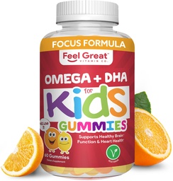 Sinta-se grande vitamina Co. Completo DHA Gummies para crianças com Omega 3 6 9 + DHA, Vitamina C, Suporta função cerebral saudável, visão e saúde do coração