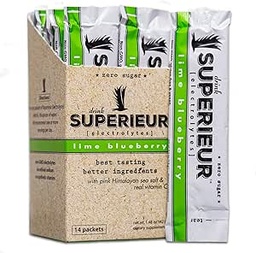 Superieur Eletrolyte Powder Packets - Vegan Eletrolyte Hydration Powder w / Mar Minerals - Keto Friendly, Não-GMO, Zero Sugar Eletrolyte Supplement-Healthy Sports Drink -Lime Blueberry (14 Packets)